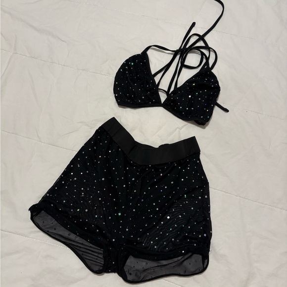 Black Rhinestone Mesh Two-Piece Bikini Set - Picture 4 of 6